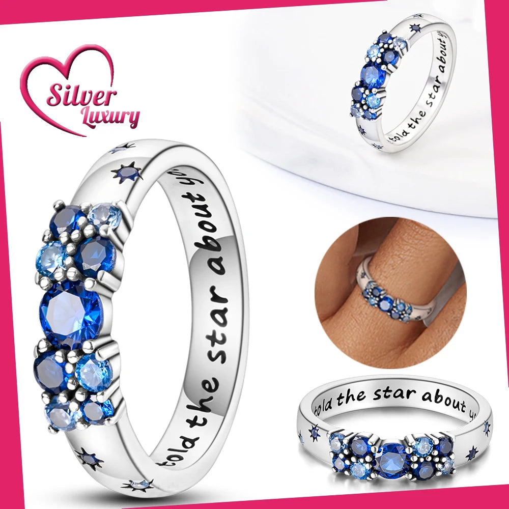 Women’s Colorful CZ Square Ring - Silver Star and Moon Jewelry