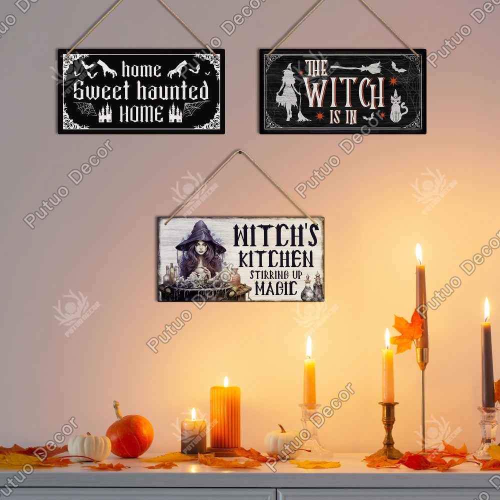 Putuo Decor Happy Halloween Wooden Sign | Hanging Plaque for Home, Cafe, Coffee Shop, Office