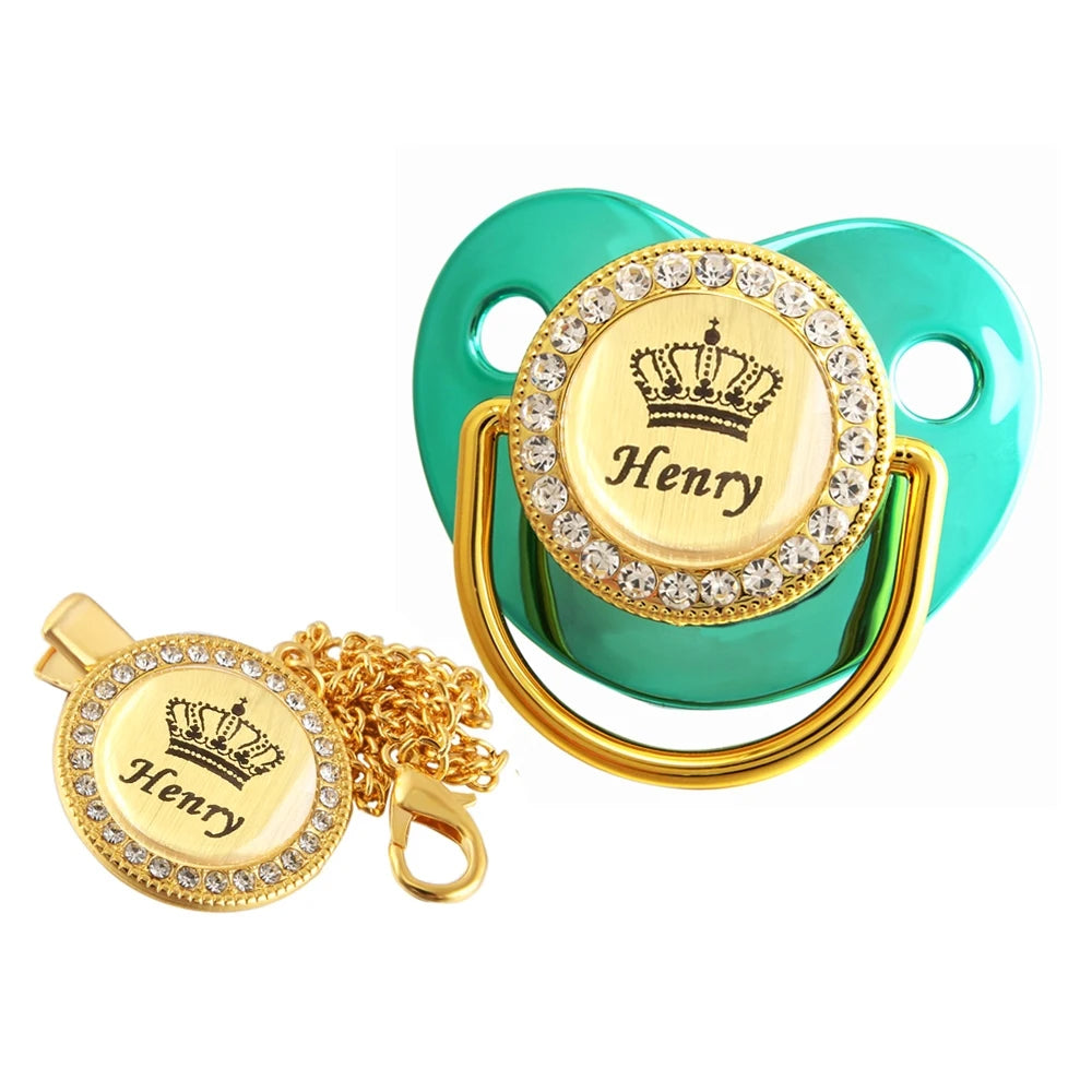 Personalized Baby Pacifier with Crown Design & Chain Clip