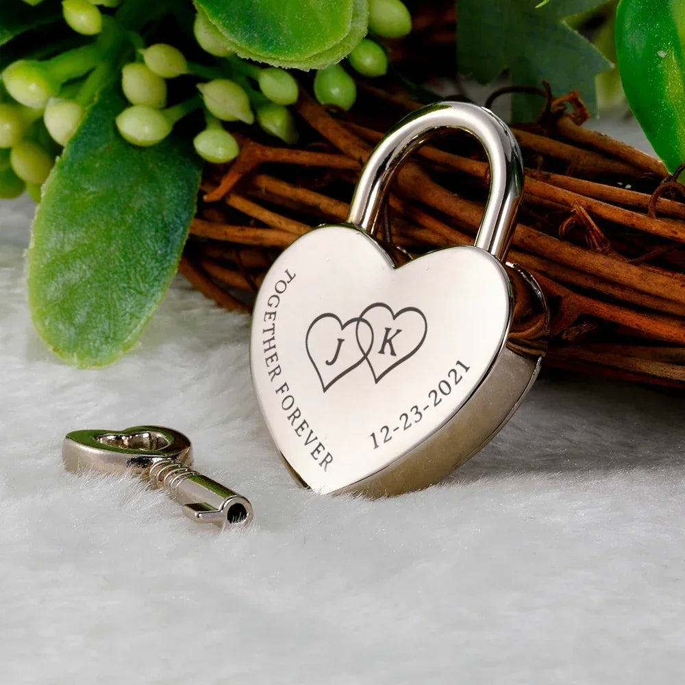 Engraved Heart Lock with Key - Ideal Honeymoon Travel Gift