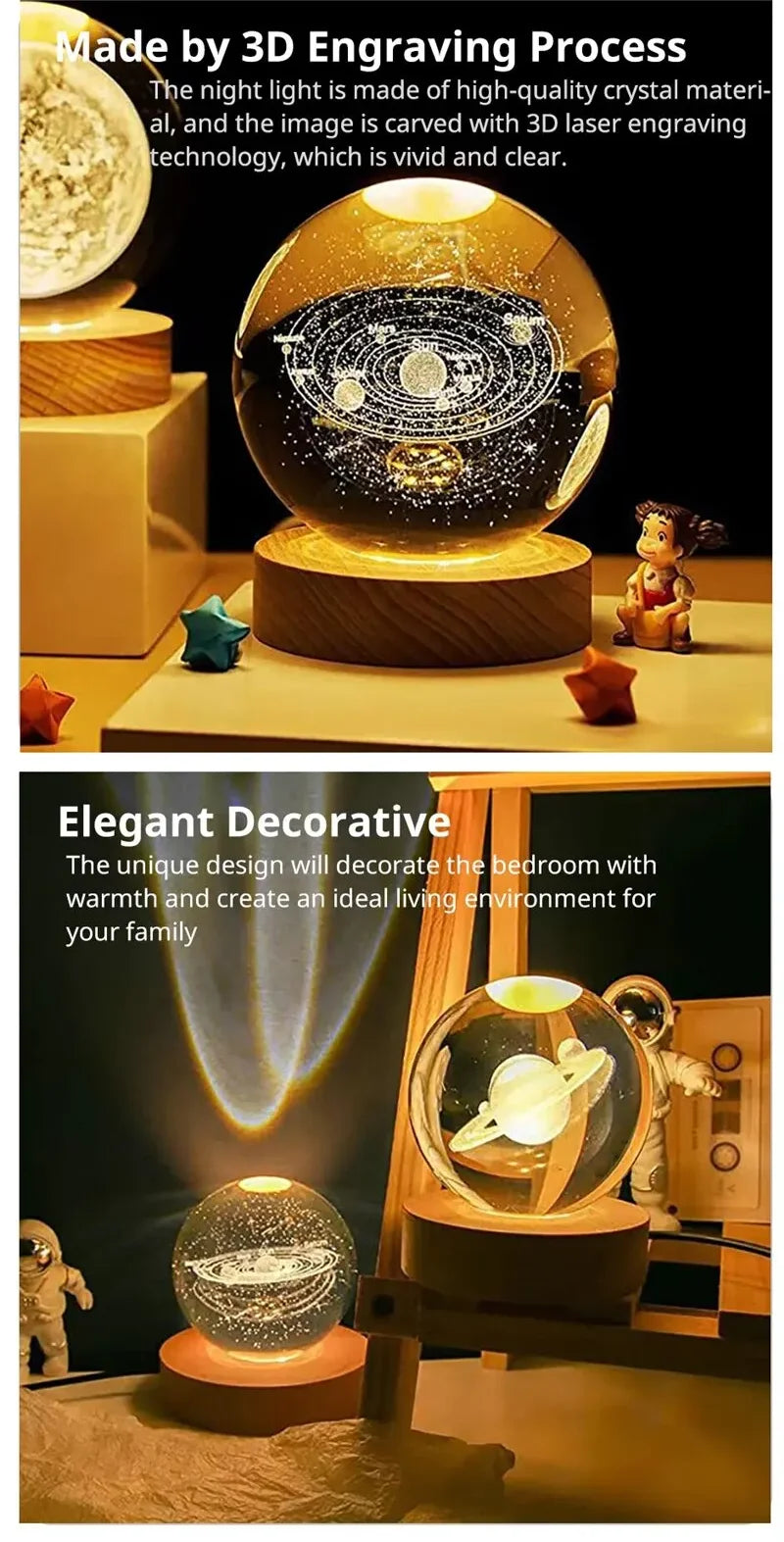 Crystal Ball Night Light - LED Galaxy Projector for Relaxing Atmosphere