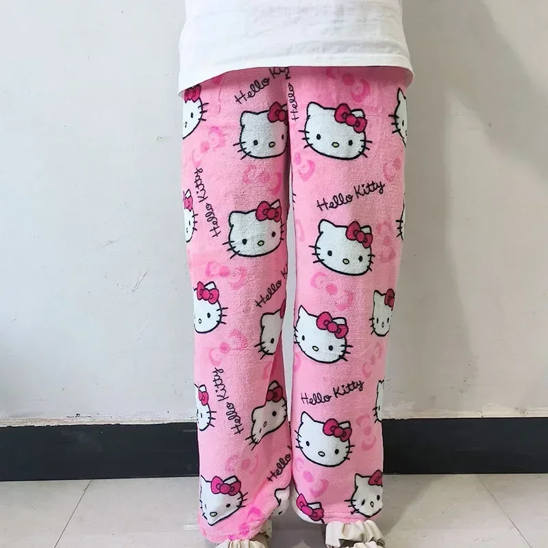 Hello Kitty Fleece Pajama Pants for Women – Thicken Anime Trousers, Ideal for Gifting