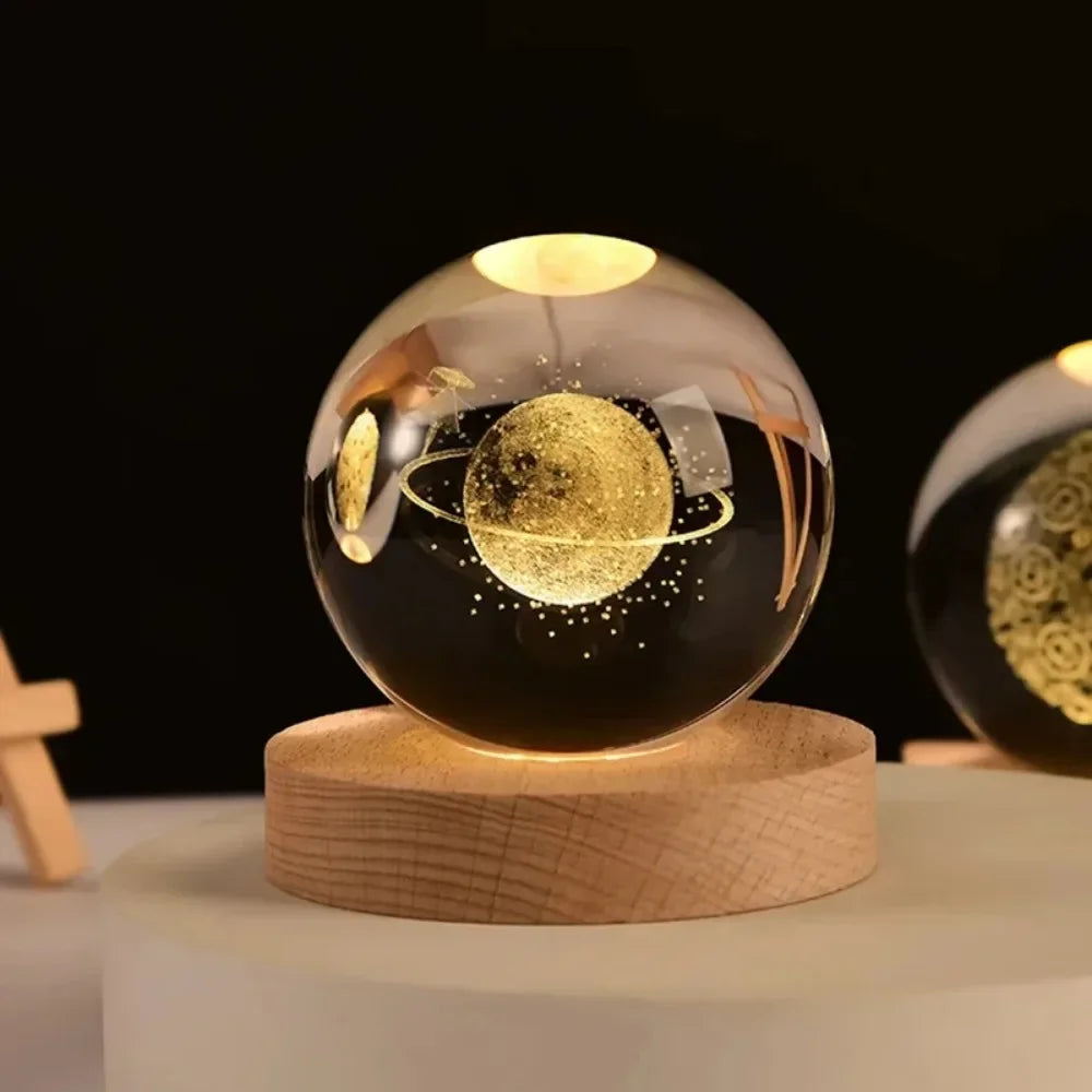 3D Crystal Ball Night Light | Laser Engraved Solar System Globe for Astronomy Lovers