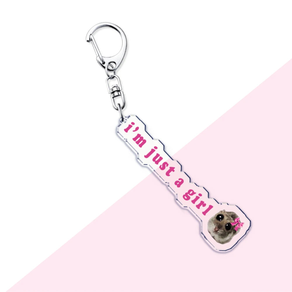 I'm Just a Girl Sad Hamster Keychain | Funny Pendant Accessory