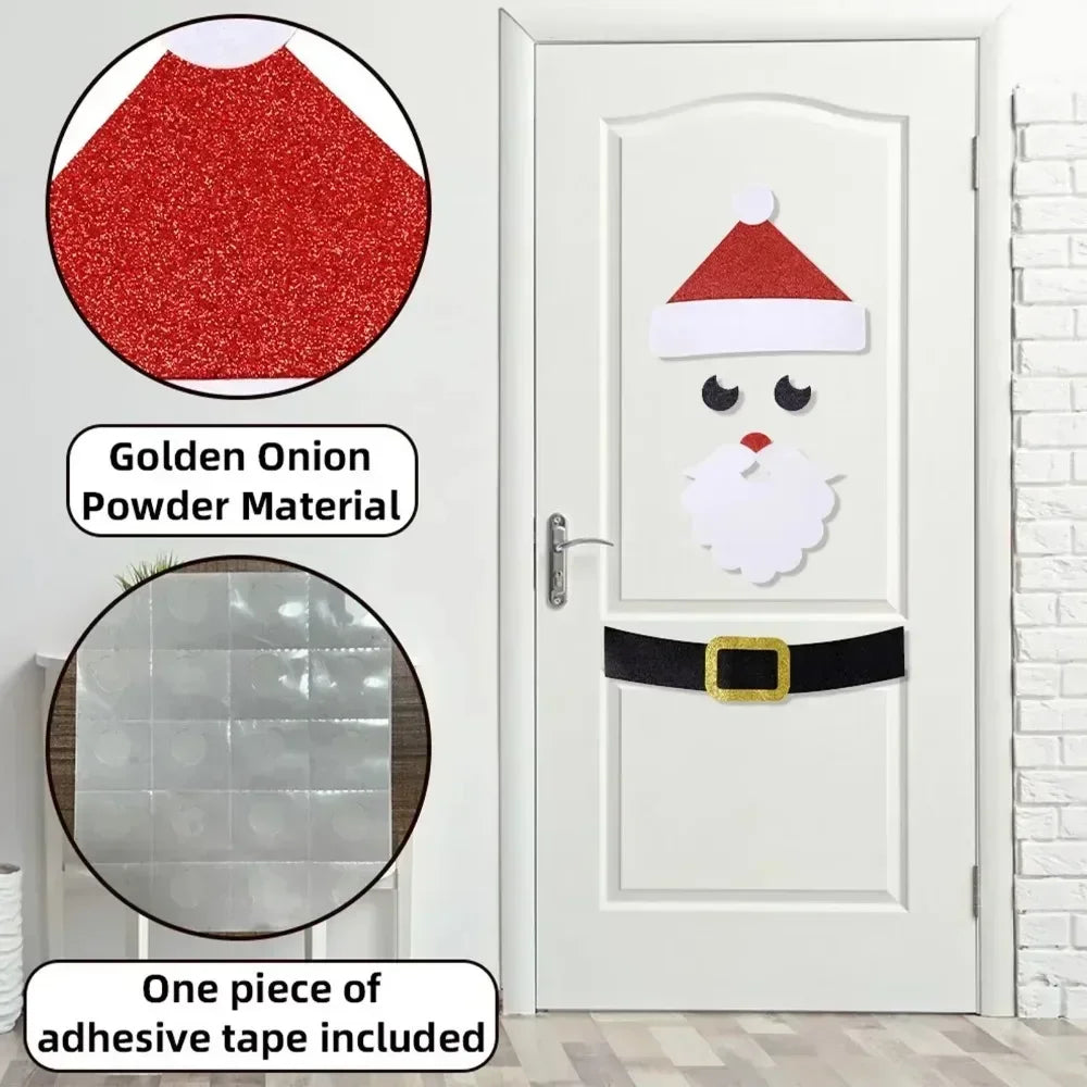 Merry Christmas Felt Window Stickers - Snowman, Santa, & Elk Decor