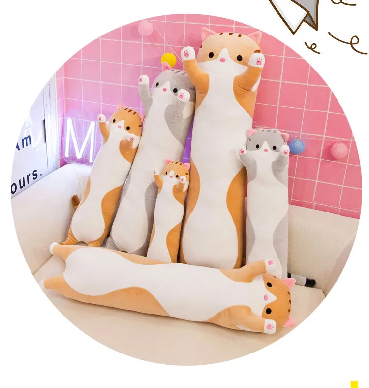 Cute Cat Pillow - Soft Plush Long Cat Stuffed Animal for Kids