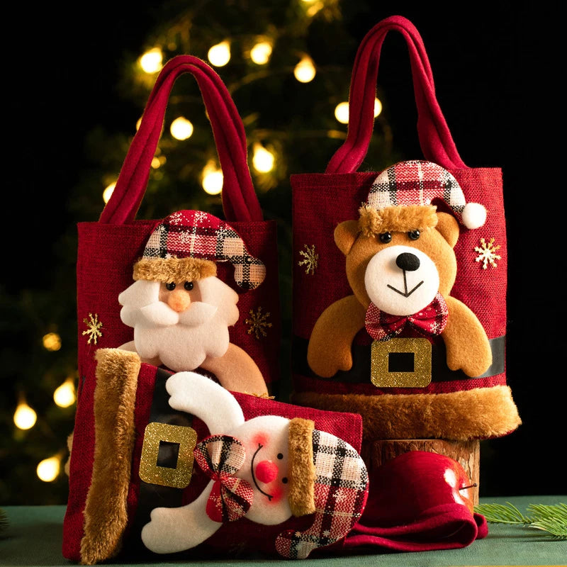 Christmas Eve Candy Handbag - Linen Cloth Storage Bag for Apples