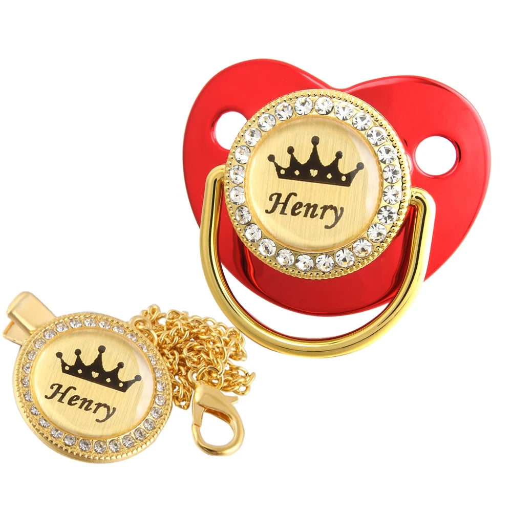 Personalized Baby Pacifier with Crown Design & Chain Clip