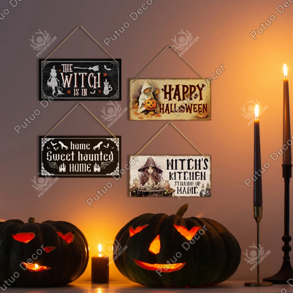 Putuo Decor Happy Halloween Wooden Sign | Hanging Plaque for Home, Cafe, Coffee Shop, Office