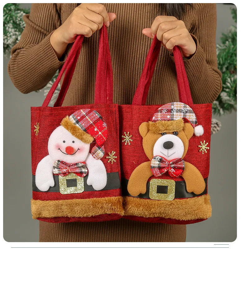 Christmas Eve Candy Handbag - Linen Cloth Storage Bag for Apples