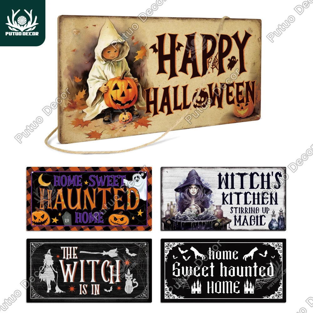 Putuo Decor Happy Halloween Wooden Sign | Hanging Plaque for Home, Cafe, Coffee Shop, Office