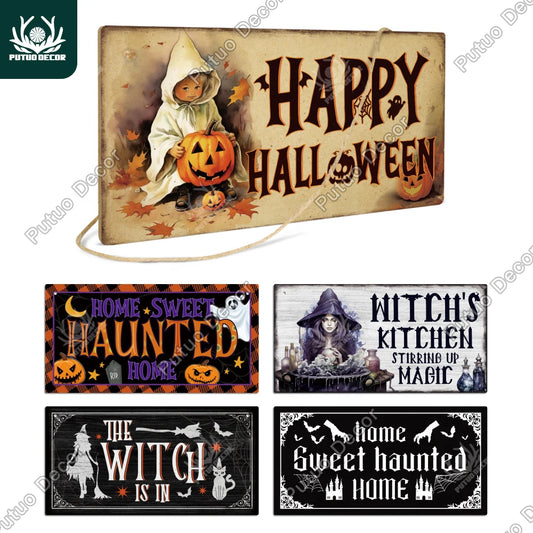 Putuo Decor Happy Halloween Wooden Sign | Hanging Plaque for Home, Cafe, Coffee Shop, Office