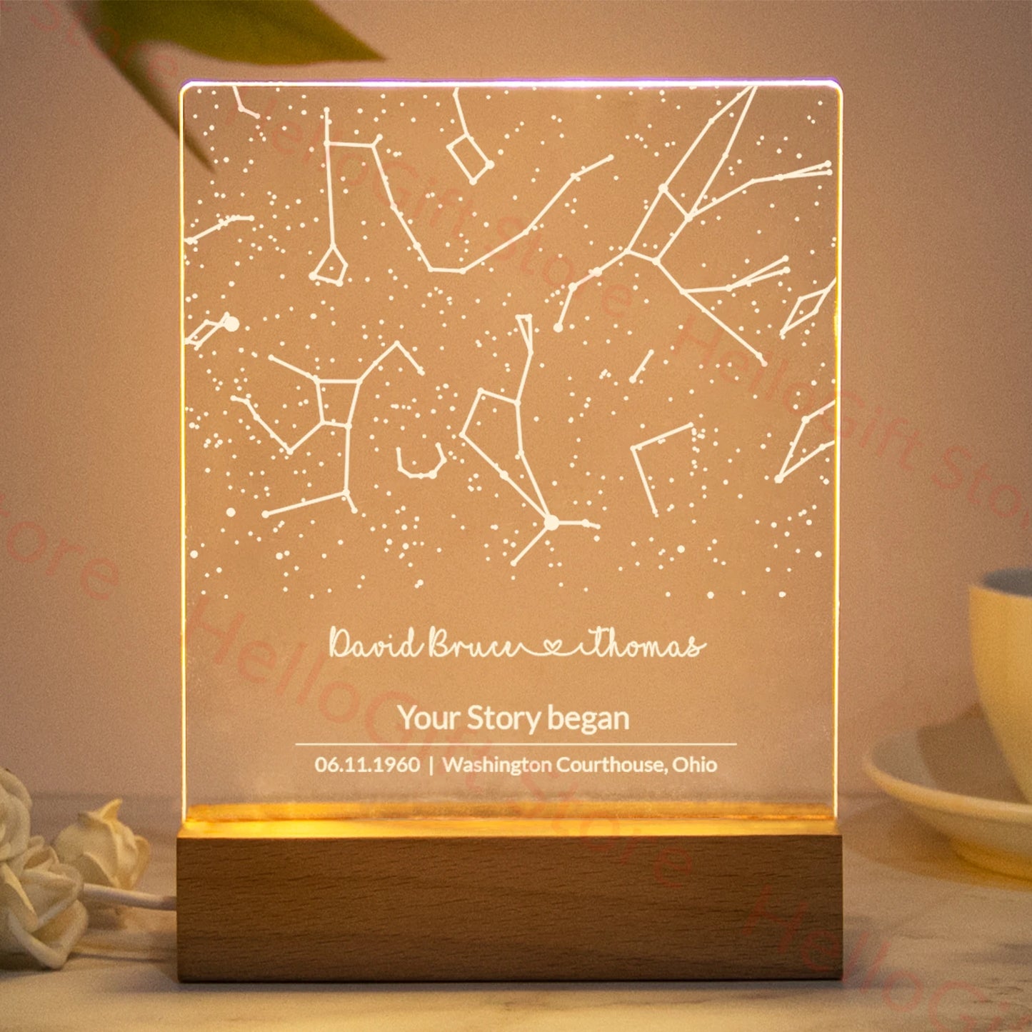 Personalized Constellation Chart Lamp | Custom Night Light for Couples