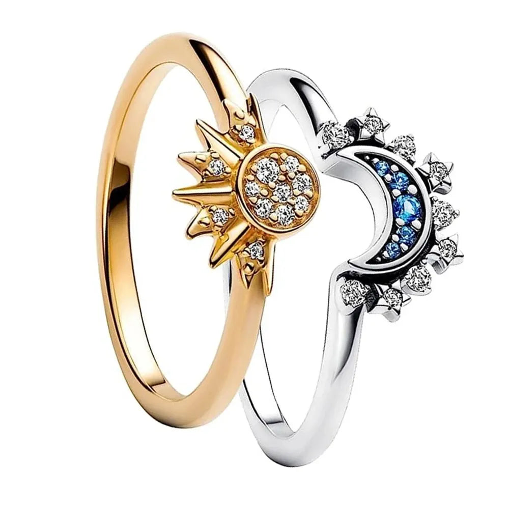 Beautiful Sun and Moon Rings - Sterling Silver Band for Weddings & Gifts