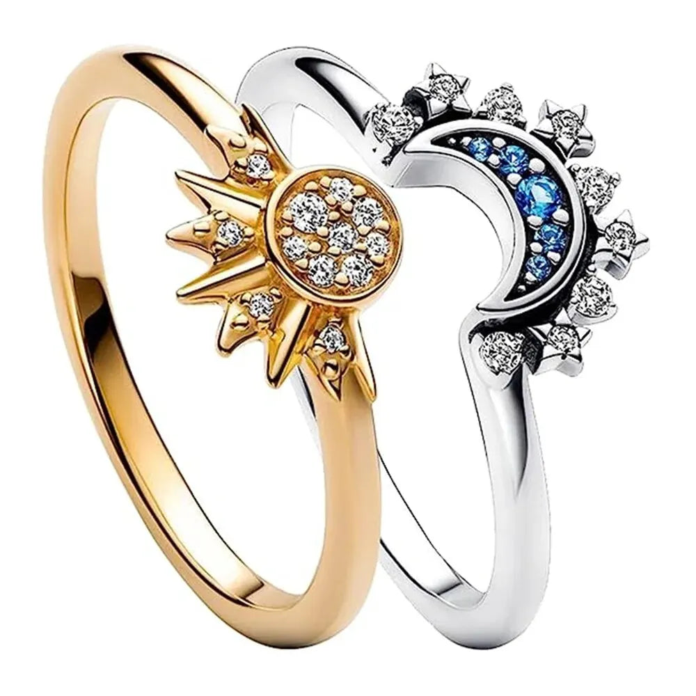 Beautiful Sun and Moon Rings - Sterling Silver Band for Weddings & Gifts