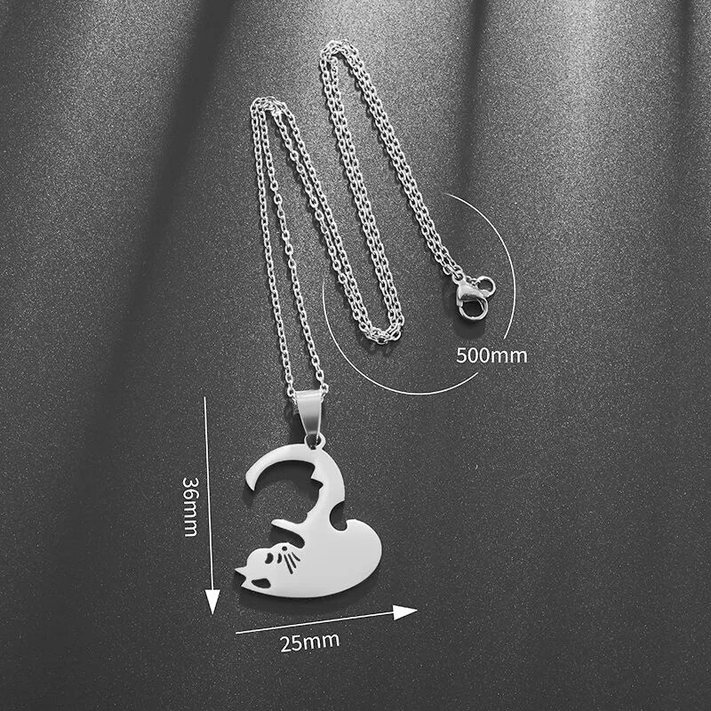 Cute Cat Pairing Necklace | Unisex Pendant for Cat Lovers