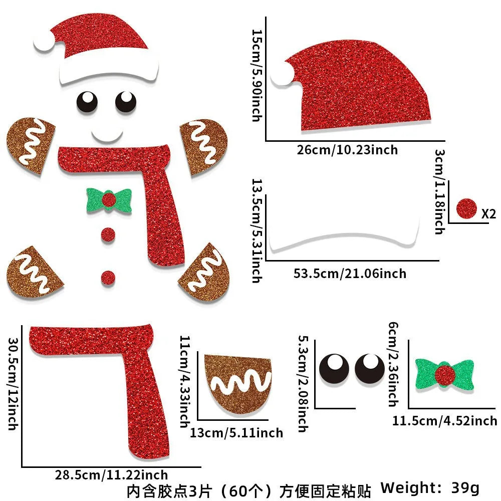 Merry Christmas Felt Window Stickers - Snowman, Santa, & Elk Decor