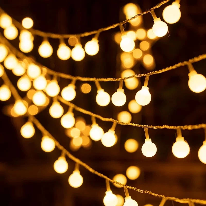 Christmas LED Ball String Lights – Outdoor USB/Battery Garland Light for Garden Decor