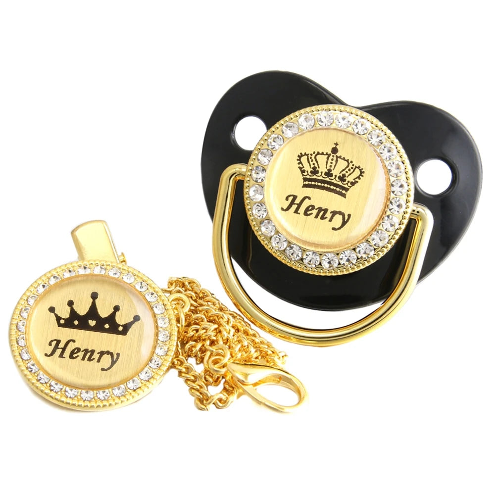 Personalized Baby Pacifier with Crown Design & Chain Clip