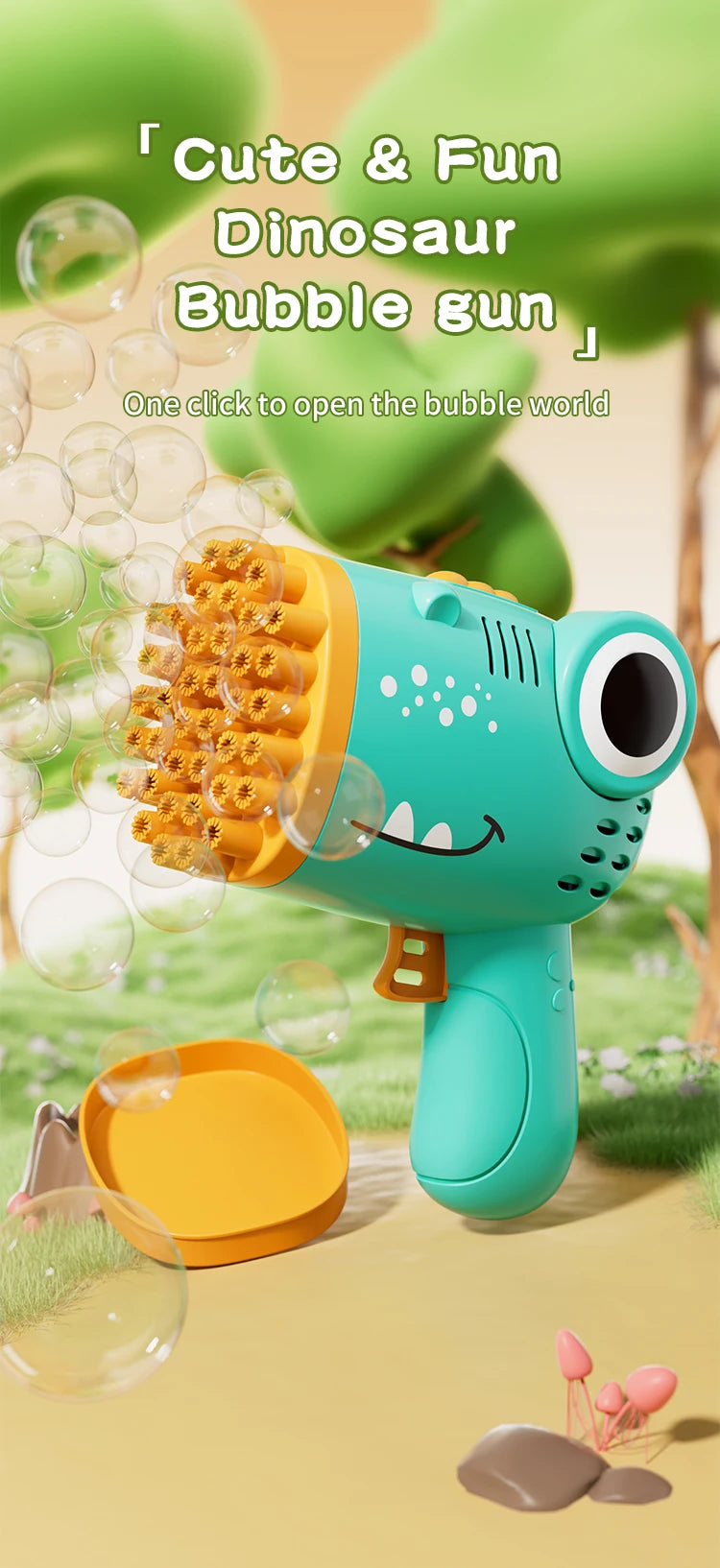 Bubble Gun with 40 Holes - Handheld Dinosaur Design for Kids' Outdoor Adventures