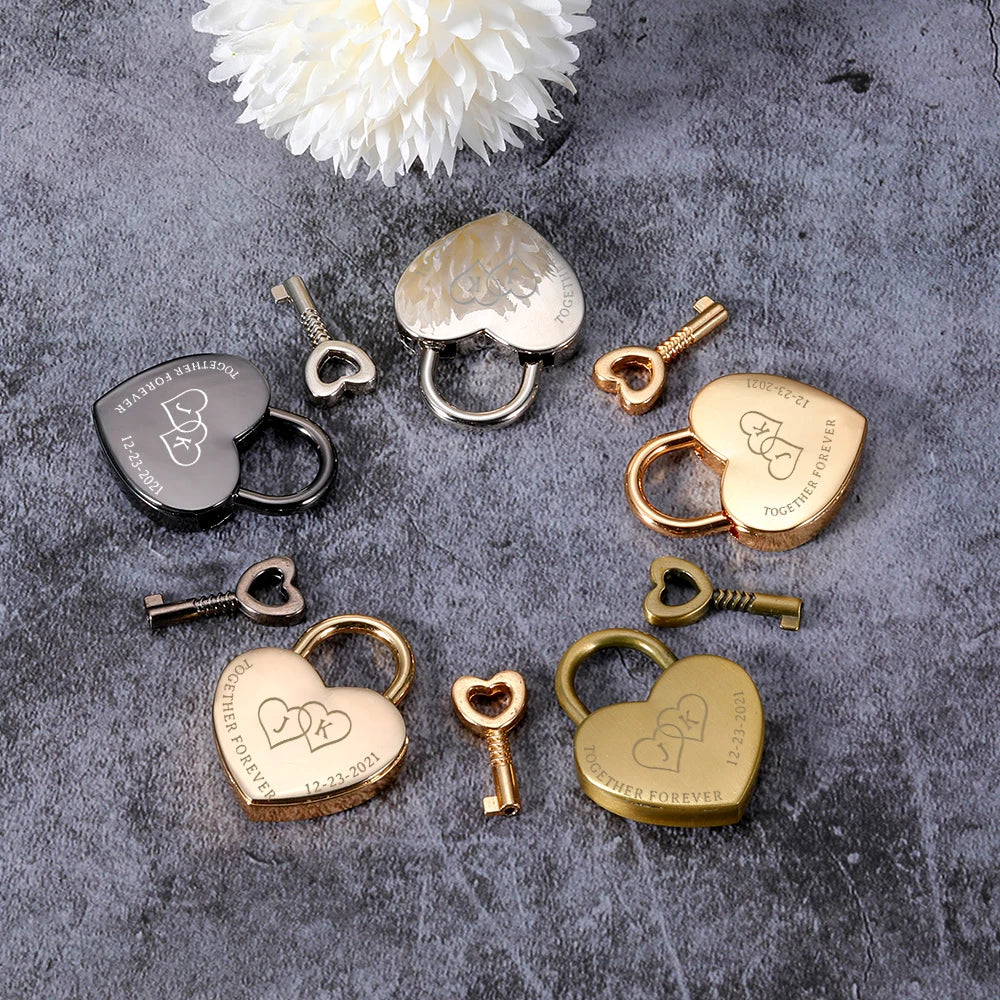 Engraved Heart Lock with Key - Ideal Honeymoon Travel Gift