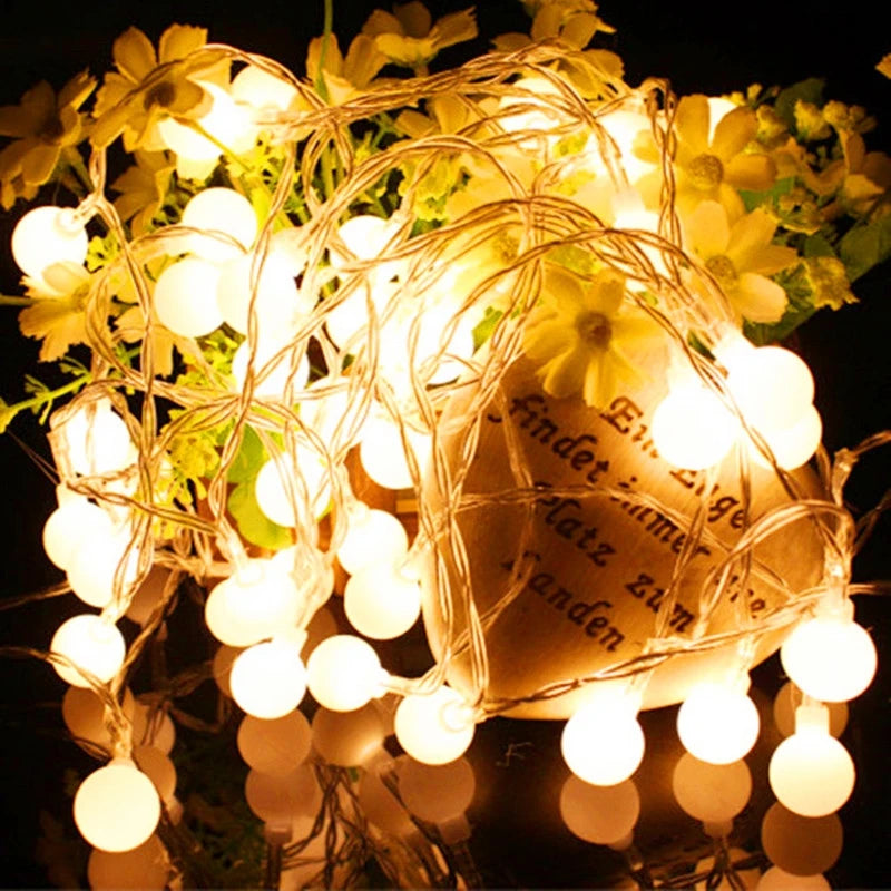 Christmas LED Ball String Lights – Outdoor USB/Battery Garland Light for Garden Decor