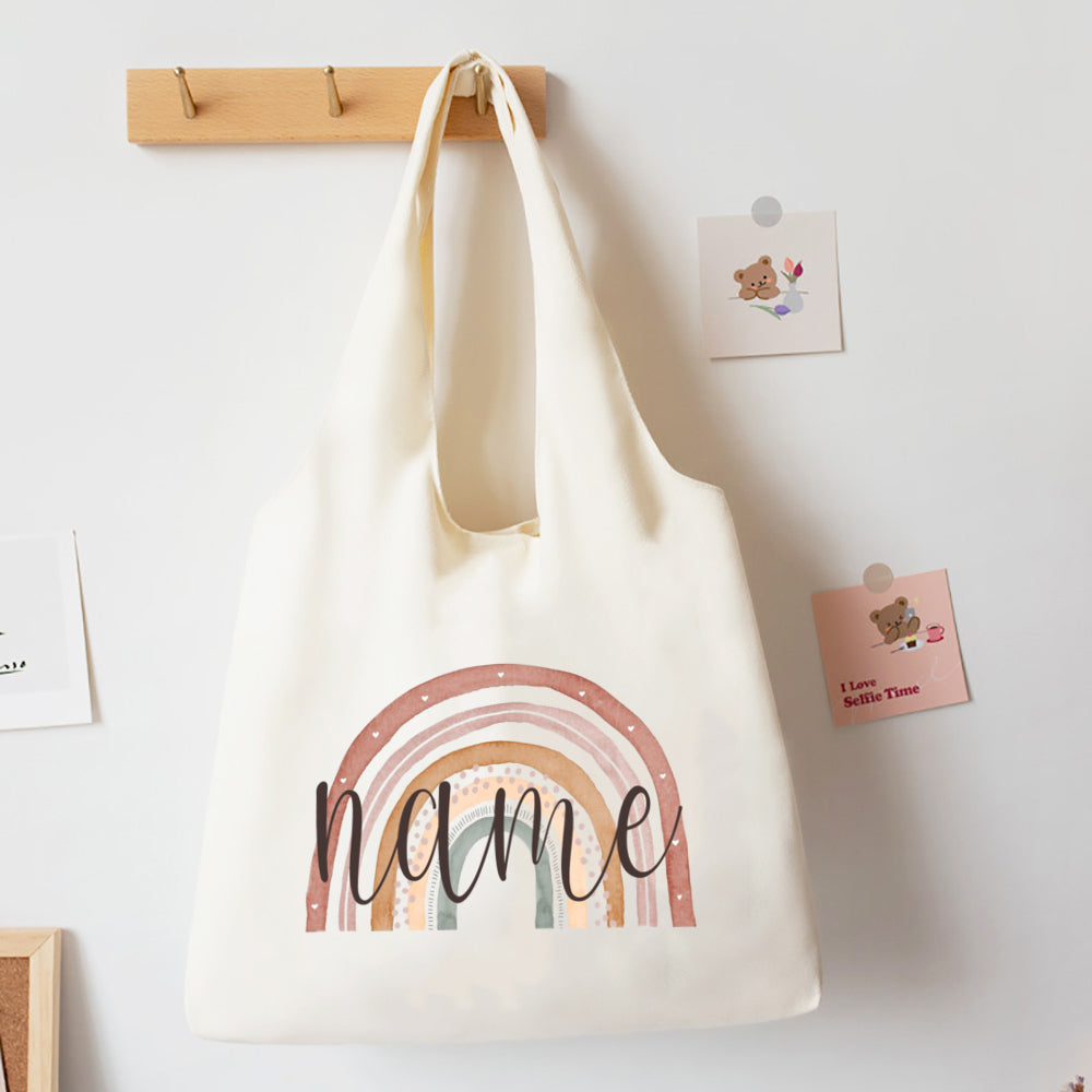 Personalised Rainbow Canvas Shoulder Bag - Custom Name Tote