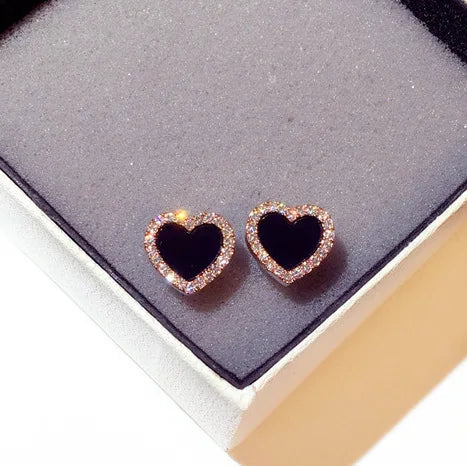 Cute Heart Stud Earrings - Engagement Enamel Jewelry in Rose Gold Color