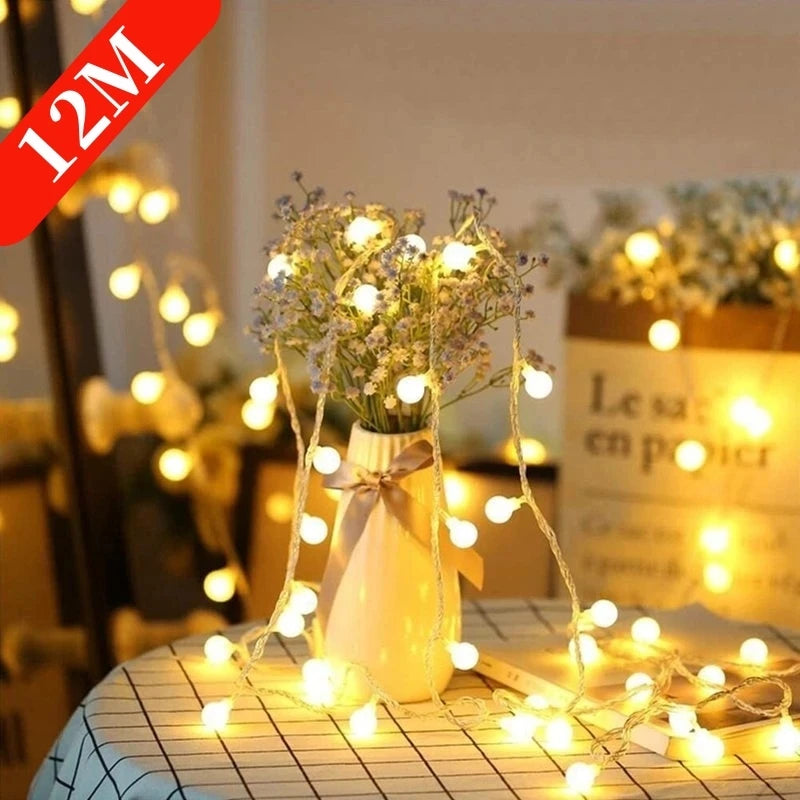 Christmas LED Ball String Lights – Outdoor USB/Battery Garland Light for Garden Decor