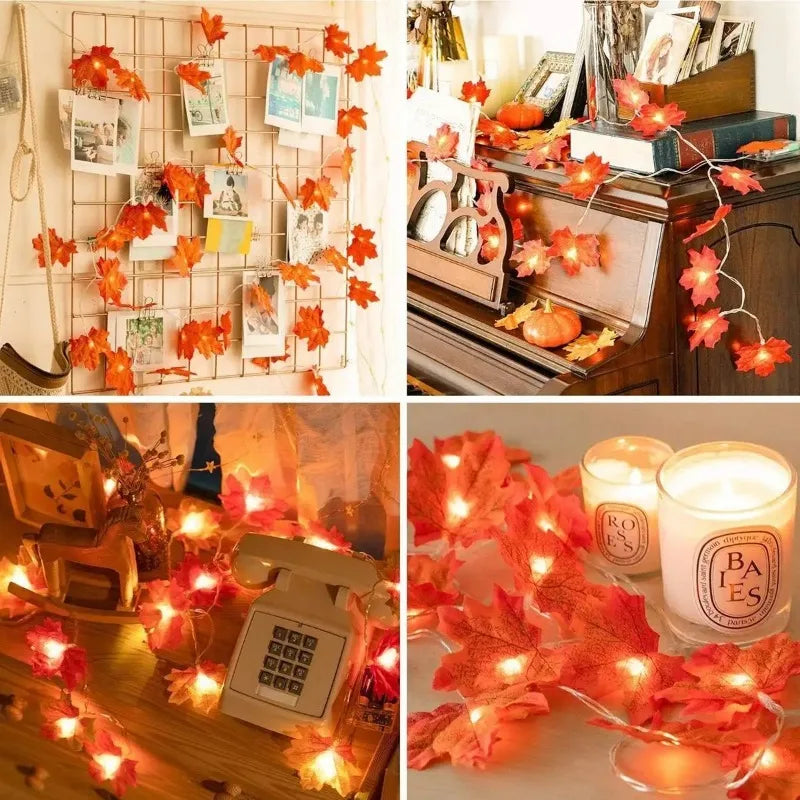 LED Thanksgiving Maple Leaf String Lights - Battery Powered Garland for Halloween & Holiday Decor