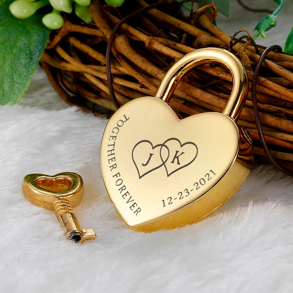 Engraved Heart Lock with Key - Ideal Honeymoon Travel Gift