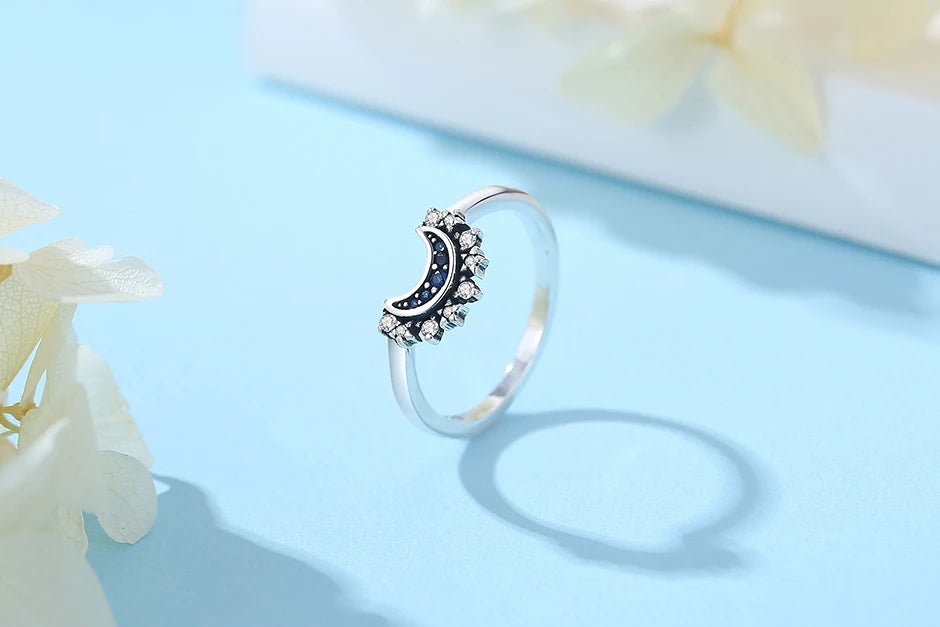 Stackable Moon and Sun Sterling Silver Rings - Perfect Luxury Jewelry Gift