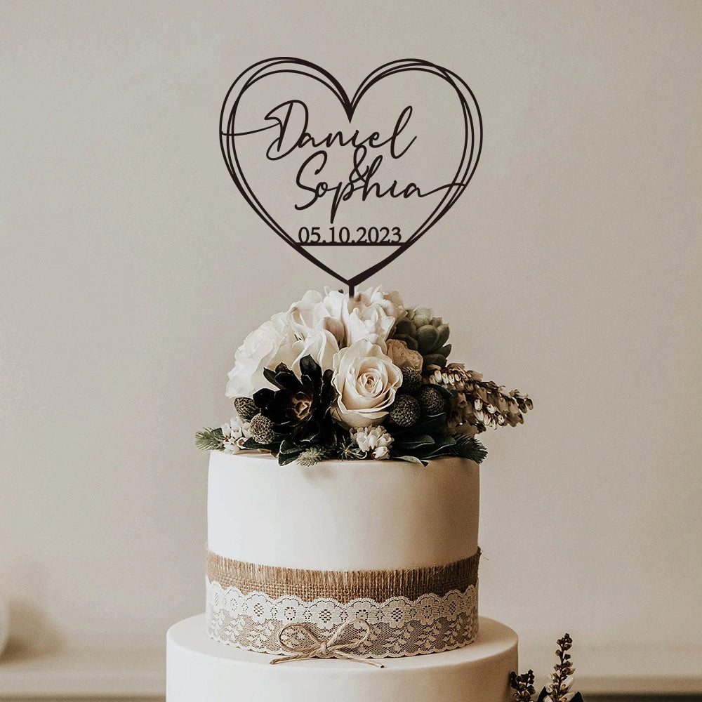 Personalized Heart Wedding Cake Topper - Anniversary & Birthday Gift