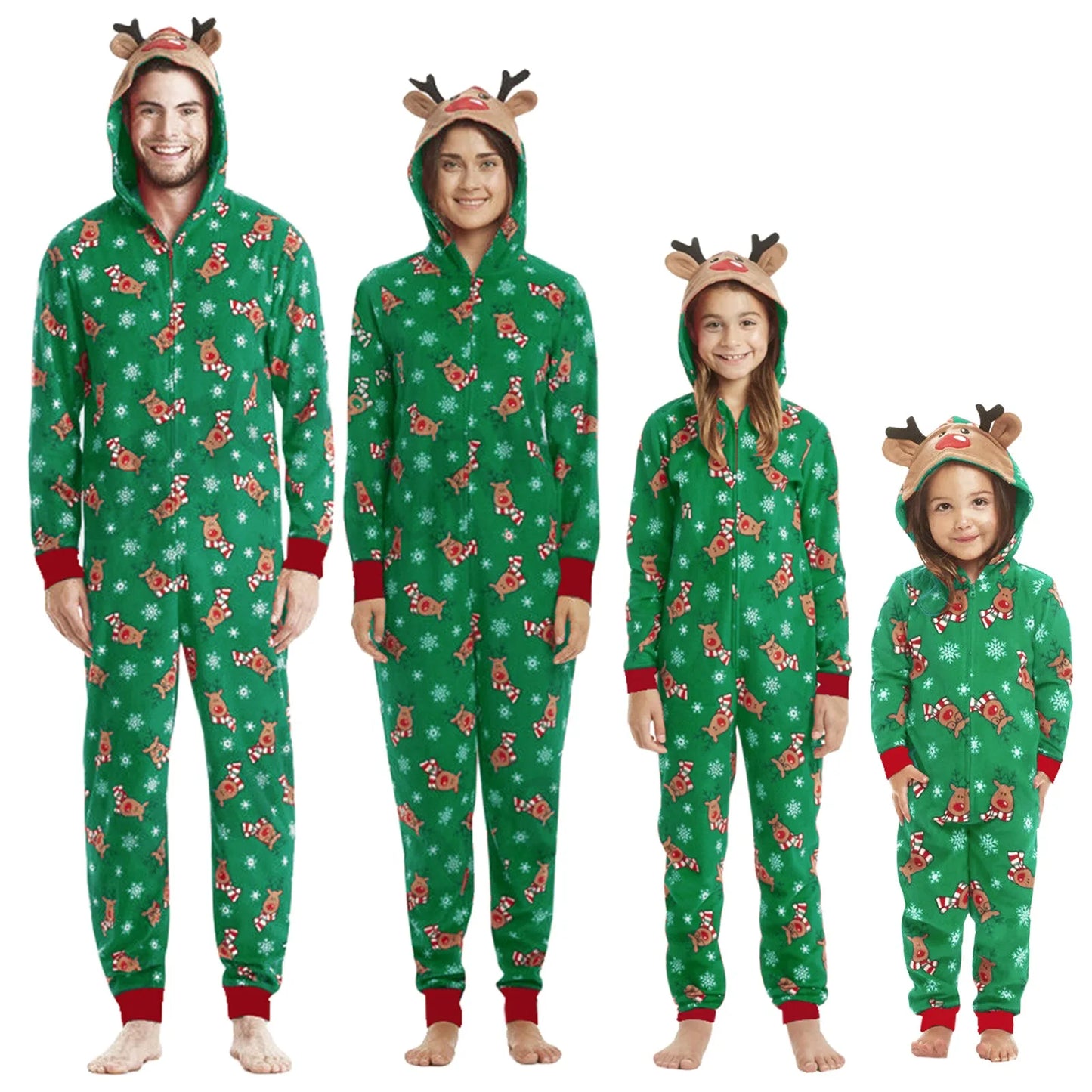 Christmas Moose Print Family Matching Pajamas - Cozy Hooded Jumpsuits for the Whole Family