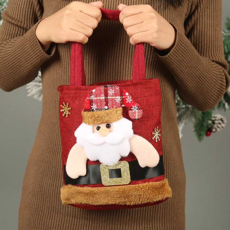 Christmas Eve Candy Handbag - Linen Cloth Storage Bag for Apples