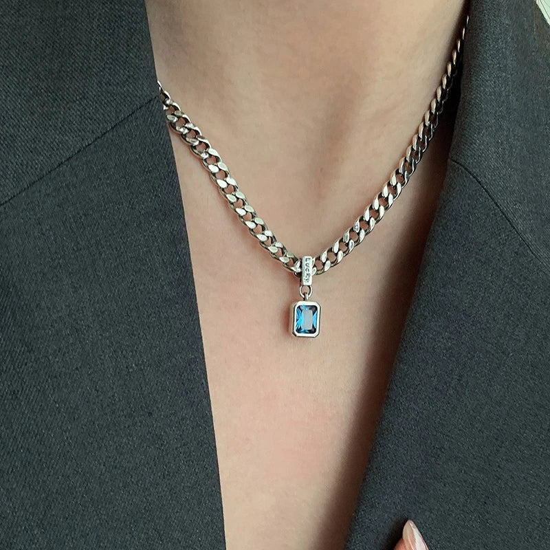 Customizable Square Blue Zirconia Necklace | Perfect for Any Occasion