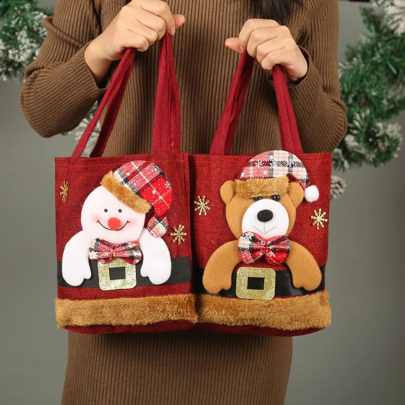 Christmas Eve Candy Handbag - Linen Cloth Storage Bag for Apples