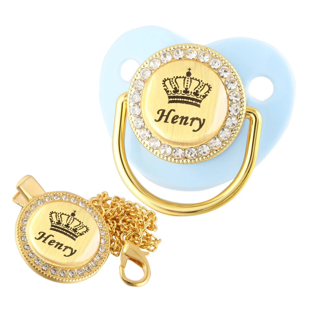 Personalized Baby Pacifier with Crown Design & Chain Clip