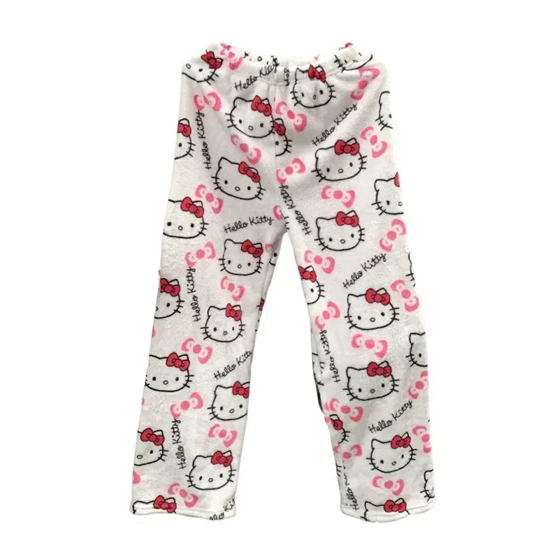 Hello Kitty Fleece Pajama Pants for Women – Thicken Anime Trousers, Ideal for Gifting