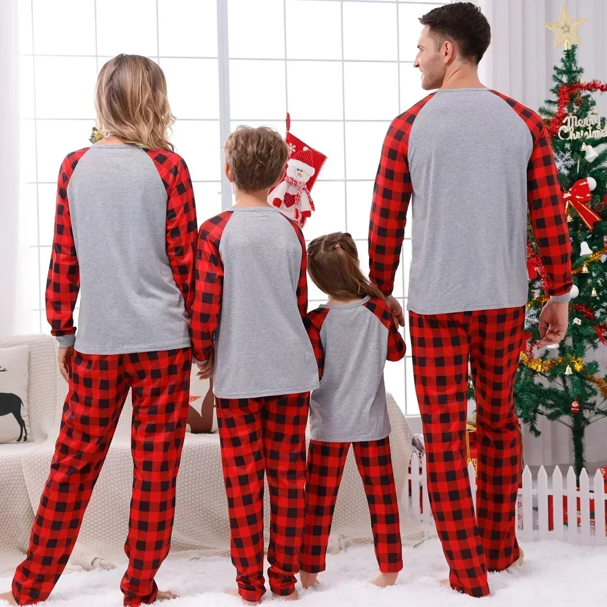 Christmas Pajamas Set for Family, Couples & Kids - Santa Tree Print Matching Outfits