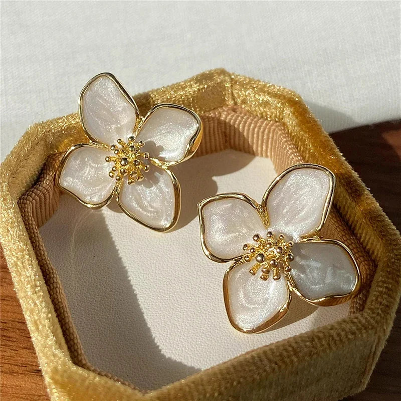 Romantic Hibiscus Dropped Glaze Earrings - French-Inspired Wedding Jewelry