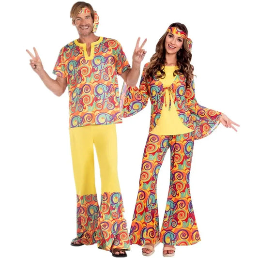 Sexy Couple Retro 60s & 70s Hippie Costumes - Vintage Disco Cosplay for Halloween & Performances