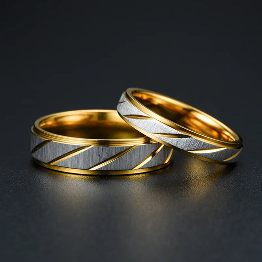 High Quality Stainless Steel Couple Rings | Unique Wave Pattern Design