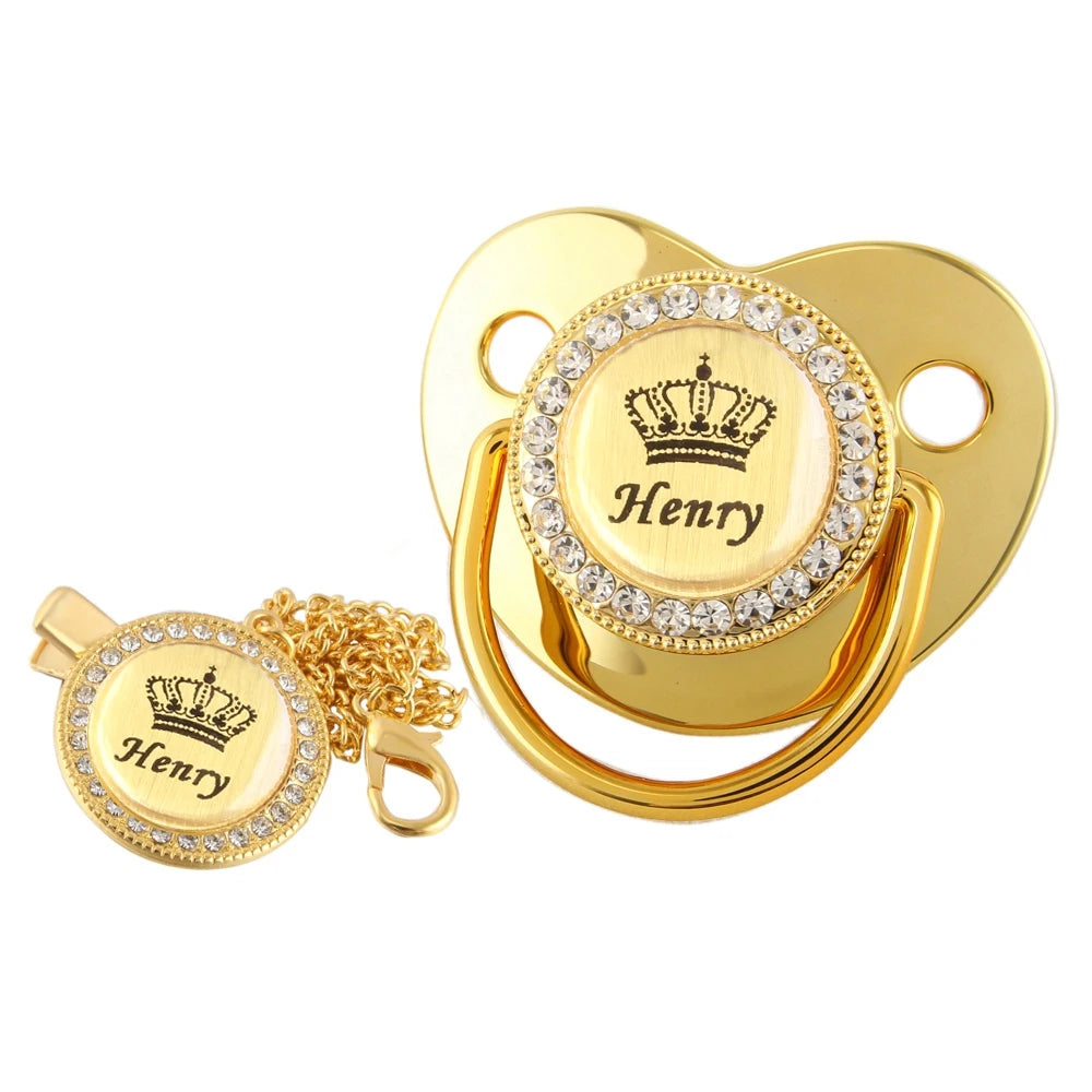 Personalized Baby Pacifier with Crown Design & Chain Clip