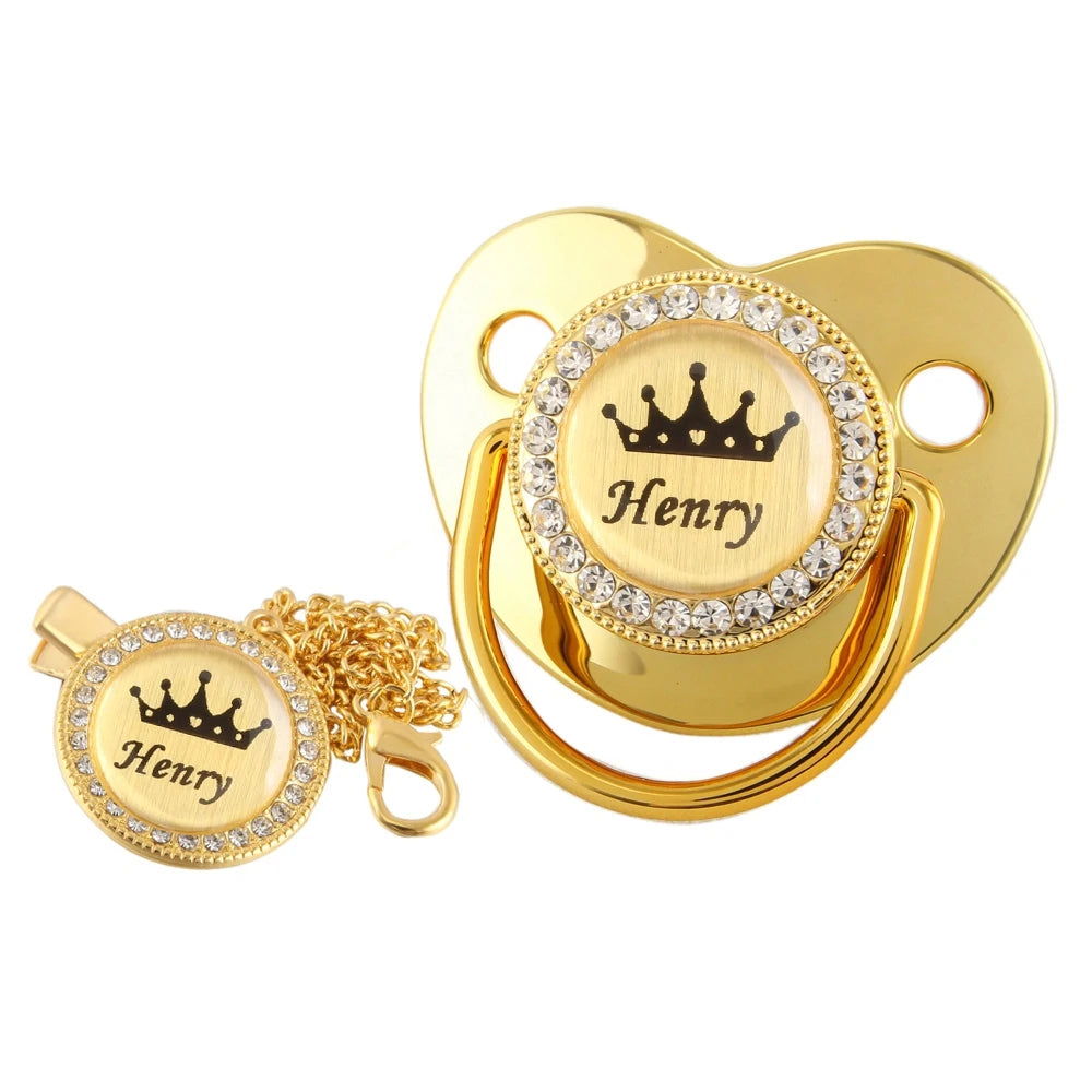 Personalized Baby Pacifier with Crown Design & Chain Clip