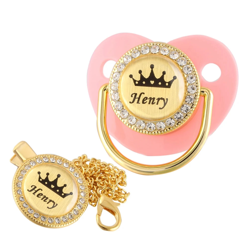 Personalized Baby Pacifier with Crown Design & Chain Clip