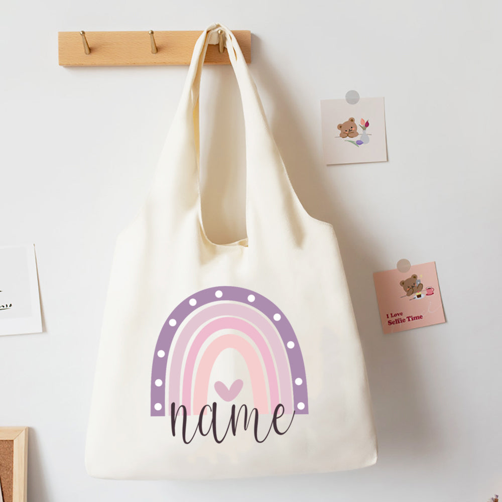 Personalised Rainbow Canvas Shoulder Bag - Custom Name Tote