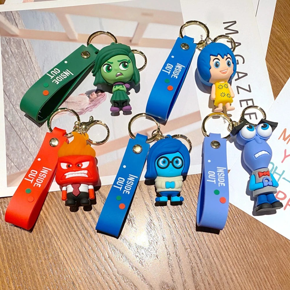 Disney Inside Out Keychains – Cartoon Joy, Sadness, Anger, Disgust & Fear Key Rings