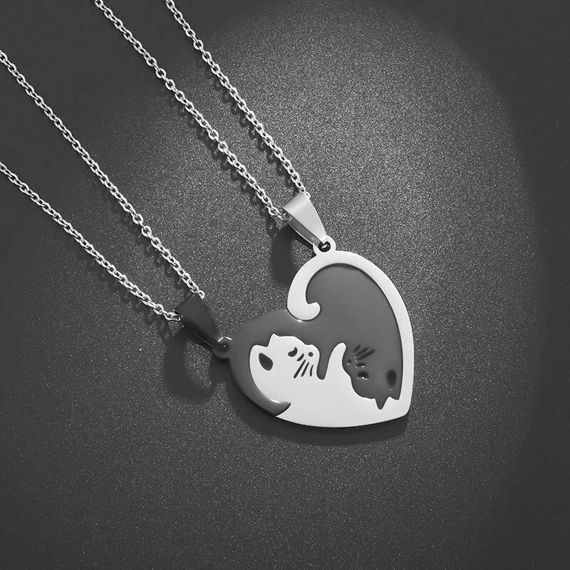 Cute Cat Pairing Necklace | Unisex Pendant for Cat Lovers