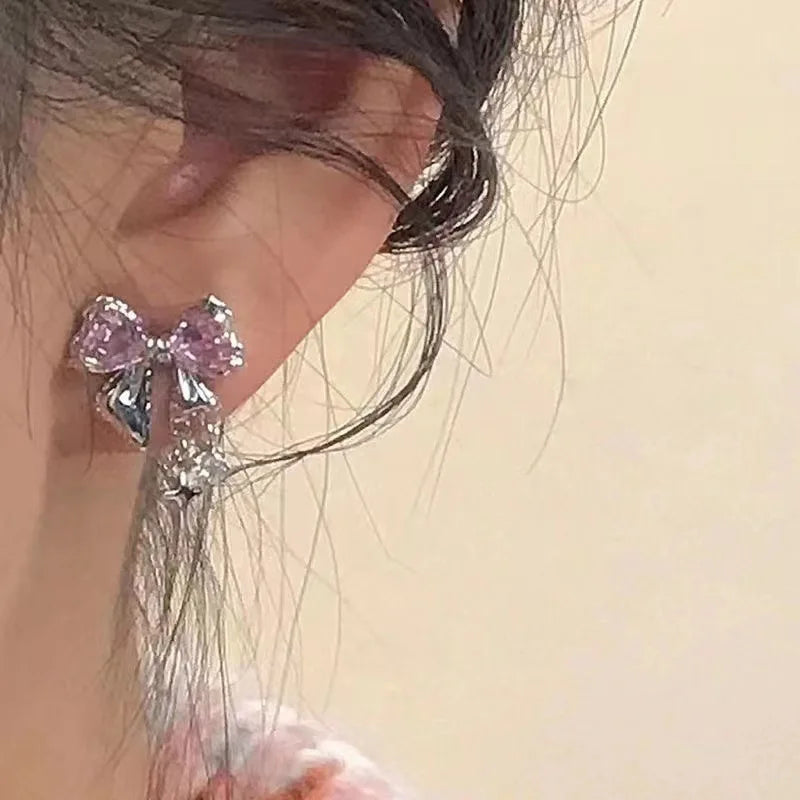 Pink Crystal Bowknot Earrings - Unique Y2K Zircon Studs for Stylish Looks